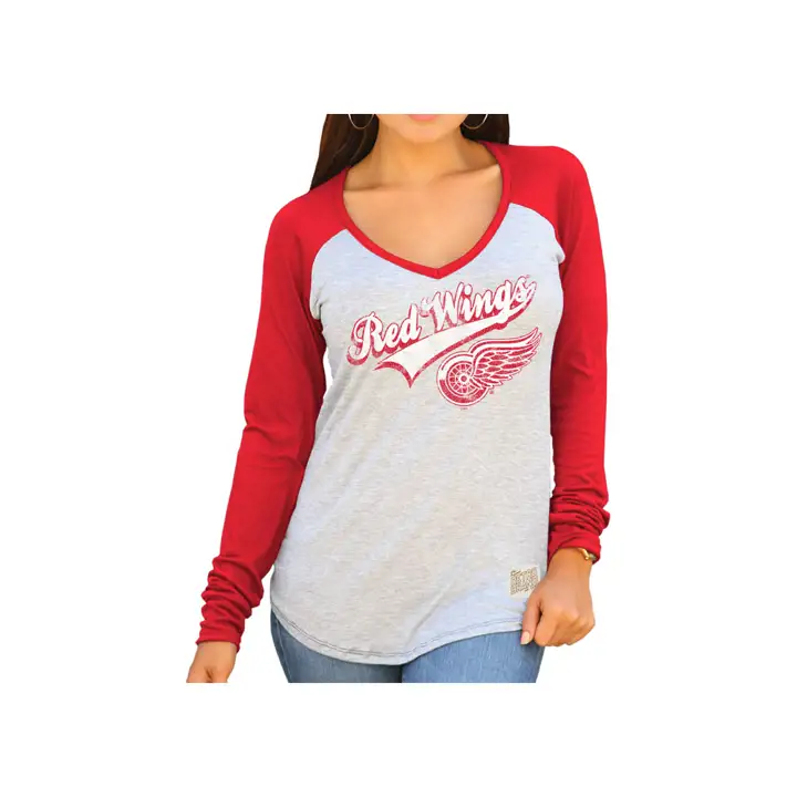 T-shirt à manches longues raglan Detroit Redwings NHL pour femme 17 b