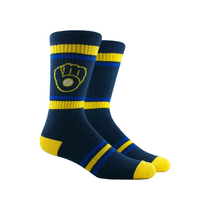 Chaussettes bleues ras du cou à rayures style Parkway MLB des Milwaukee Brewers
