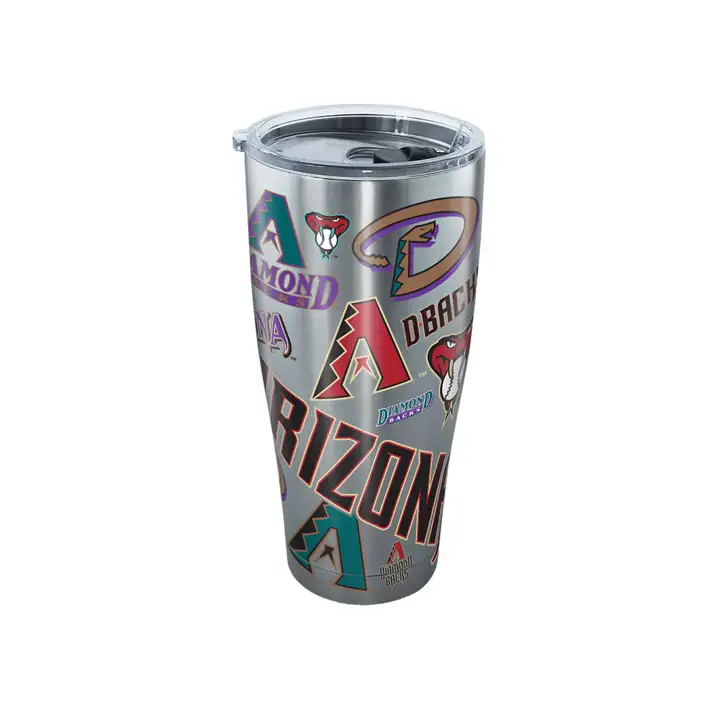 Arizona Diamondbacks Gobelet isotherme en acier inoxydable 30 oz, motif intégral, coloris argent