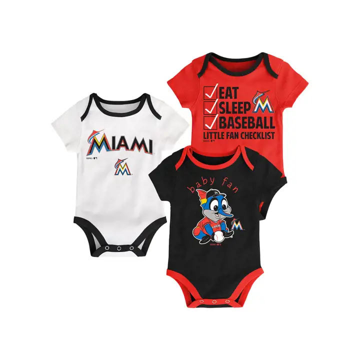Ensemble 3 pièces de baseball pour nouveau-né des Marlins de Miami (MLB) 18   NOIR/BLANC/orange