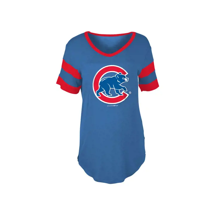 T-shirt décontracté à rayures sur les manches Chicago Cubs MLB pour femme 18