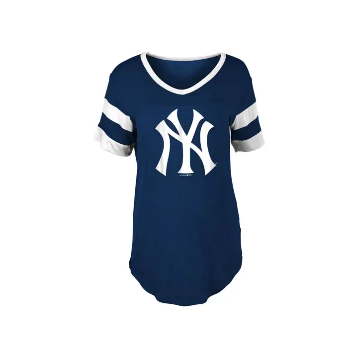 T-shirt décontracté à rayures sur les manches MLB pour femme New York Yankees