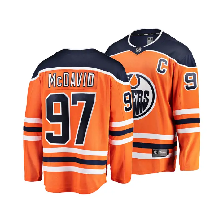 Maillot de joueur NHL Breakaway des Oilers Connor McDavid orange/marine