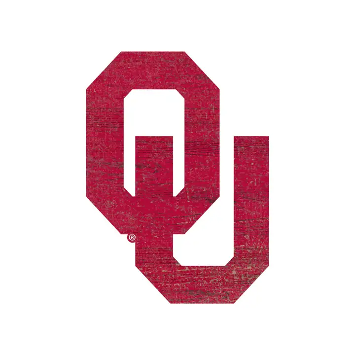 "Enseigne en bois découpée logo vieilli Oklahoma 24\" rouge"