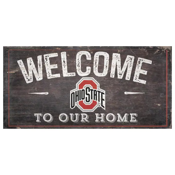 Panneau en bois Ohio State Buckeyes « Bienvenue » 6x12 – Rouge/gris