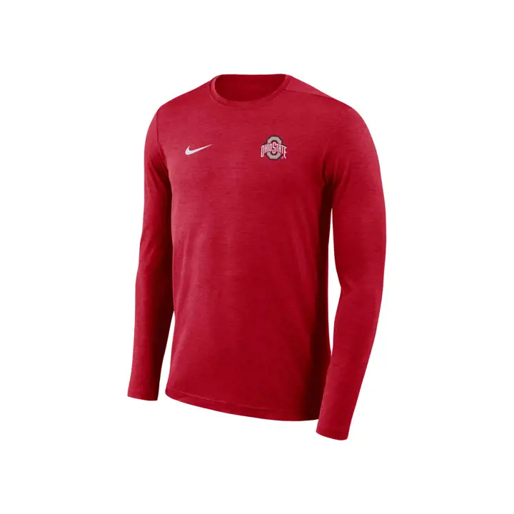 Haut d'entraîneur Dri-Fit Buckeyes de l'Ohio State NCAA LS 18 ROUGE/CHALEUR