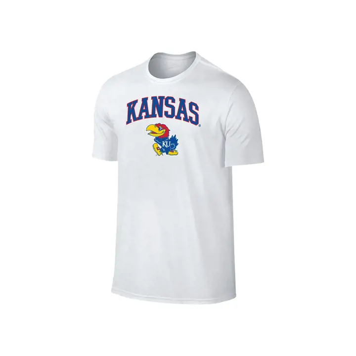 T-shirt blanc à logo mi-taille NCAA Kansas Jayhawks
