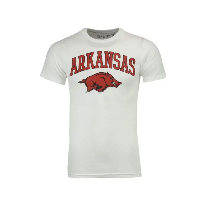 T-shirt logo moyen NCAA des Razorbacks de l'Arkansas 2F, blanc
