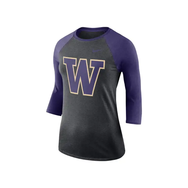 Washington Huskies NCAA Femme Dri-Blend Raglan 18 Charbon