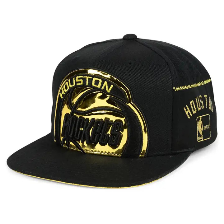 HOUSTON ROCKETS CASQUETTE COURTE À VISIÈRE PLATE NBA BREVETÉE noir/or BR