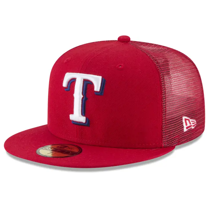 CASQUETTE 59FIFTY AJUSTÉE AVEC FILET AU DOS DES TEXAS RANGERS DE LA MLB rouge