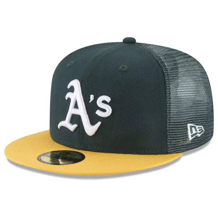 CASQUETTE AJUSTÉE 59FIFTY EN MAILLE ARRIÈRE SUR LE TERRAIN MLB OAKLAND ATHLETICS VERT/JAUNE