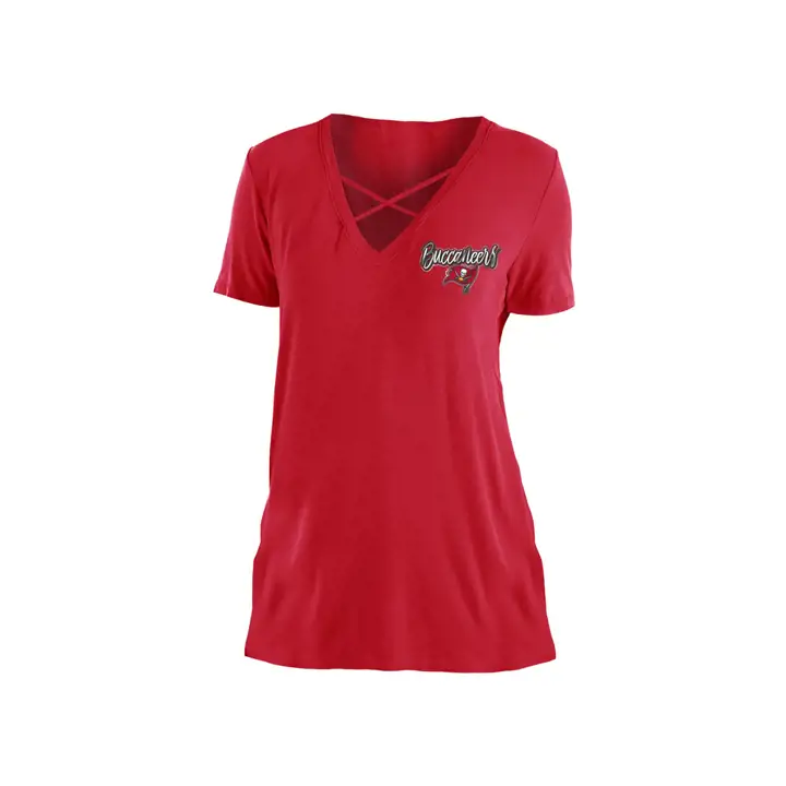 T-shirt femme Tampa Bay Buccaneers NFL col V croisé 18 ROUGE