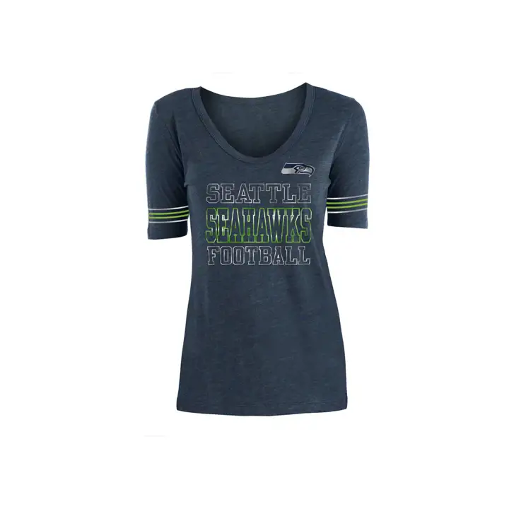 T-shirt à manches rayées en mélange tri-matière avec feuille métallisée Seattle Seahawks NFL pour femme