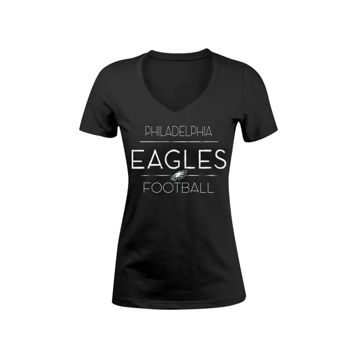 T-shirt Philadelphia Eagles NFL Col en V Feuille d'Or Femme 18 BLK