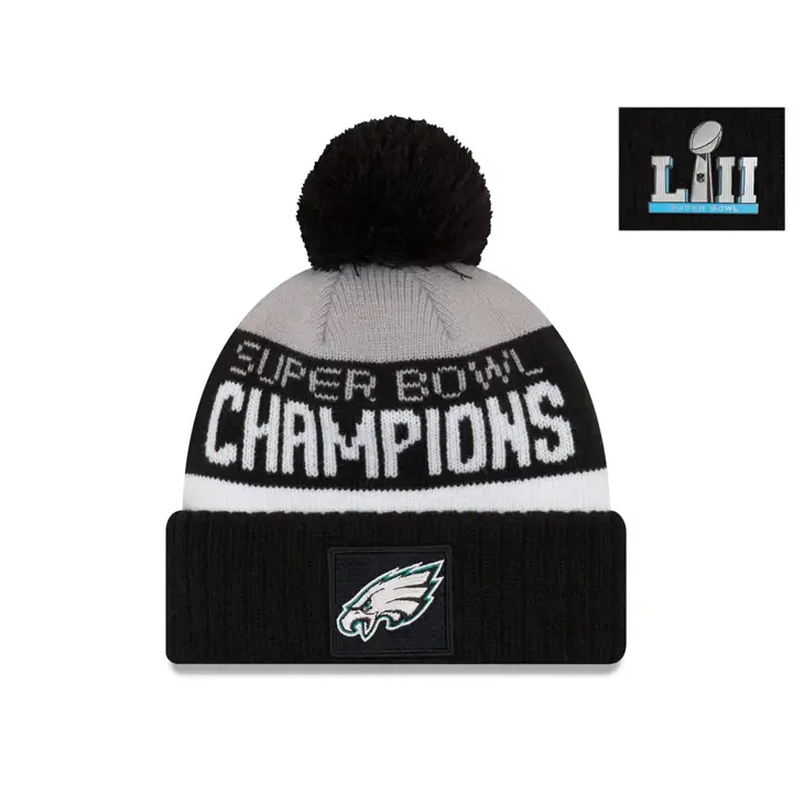 Bonnet tricoté avec pompon Eagles SB LII Champion blc/gri