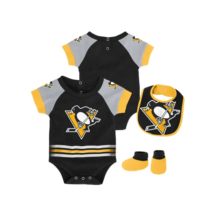 Ensemble bavoir et bottillons Pittsburgh Penguins LNH 18 mois NOIR/gris