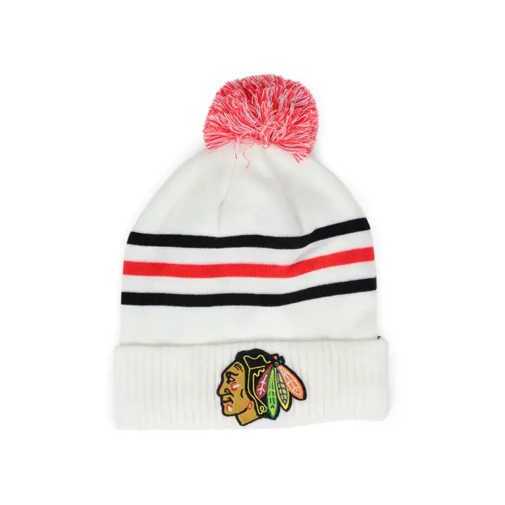 Bonnet en tricot à pompon avec revers Chicago Blackhawks NHL (alternatif) blanc/rouge