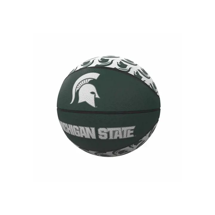 Ballon de basket en caoutchouc mini format avec logo répété des Spartans de Michigan State