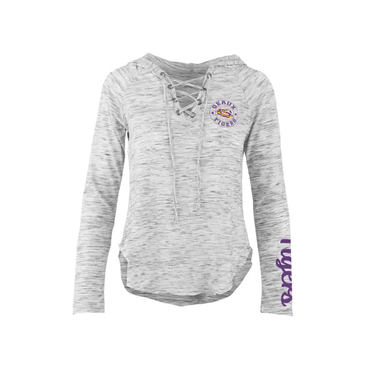 T-shirt à manches longues L.S.U. NCAA Femme Spacedye avec laçage 18 GRY/noir