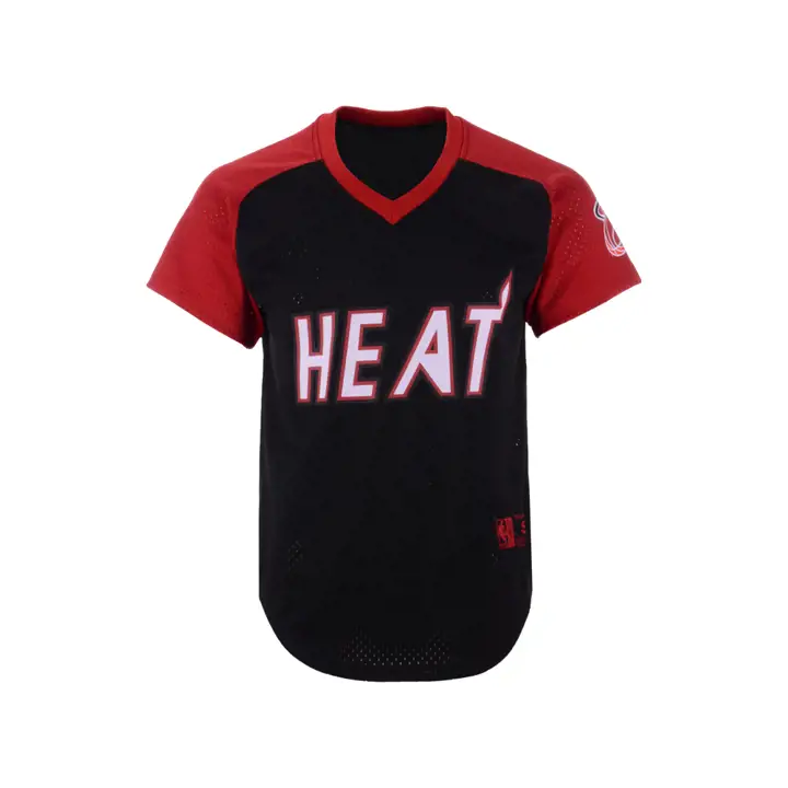 Haut à col en V en maille Miami Heat MN Final Seconds Noir/Rouge
