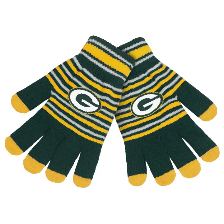 Green Bay Packers Gants en tricot acrylique à rayures VERT/gl