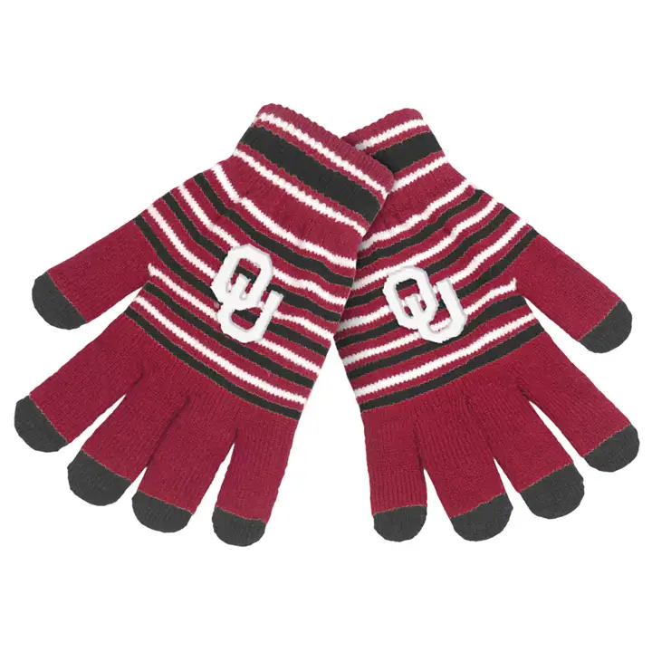 Gants en tricot acrylique Oklahoma Sooners à rayures cramoisi/noir
