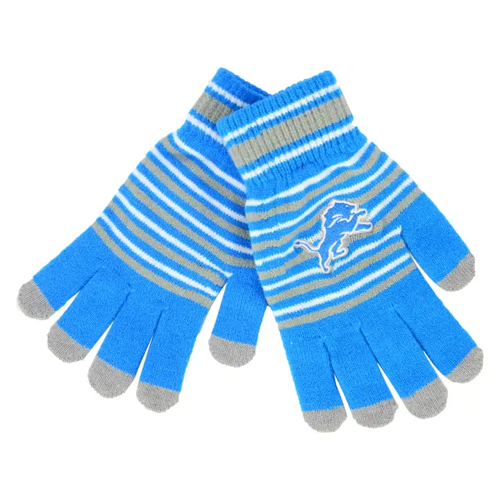 Detroit Lions Gants en maille acrylique à rayures BLEU/gris