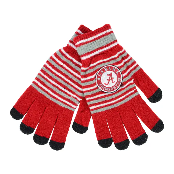 Gants en maille acrylique à rayures Alabama Crimson Tide   cramoisi/gris
