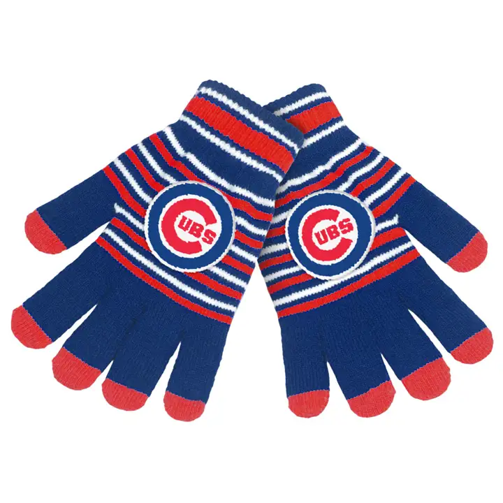 Gants tricotés à rayures en acrylique Chicago Cubs BLEU/rouge