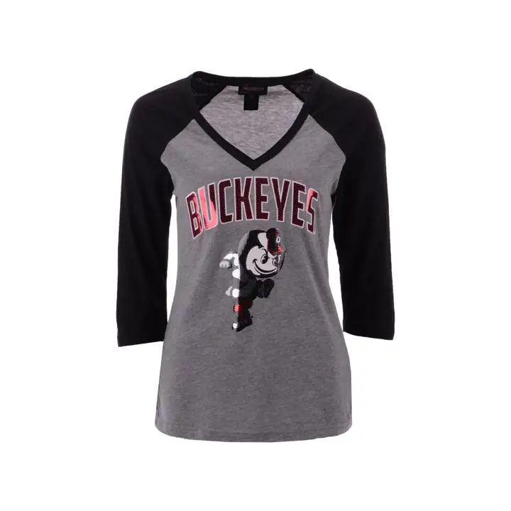 T-shirt Bling Raglan pour femme Ohio State NCAA Brutus GRIS/NOIR