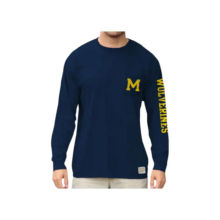 T-shirt à manches longues et poche en tissu lourd NCAA Michigan bleu marine