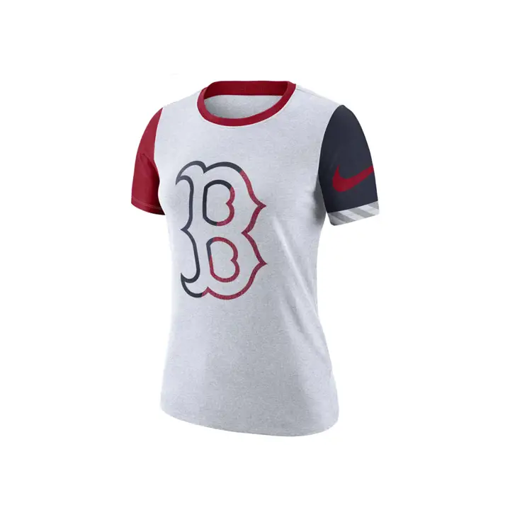 T-shirt femme MLB Slub à col rond logo Boston Red Sox 19  BLC/GRI