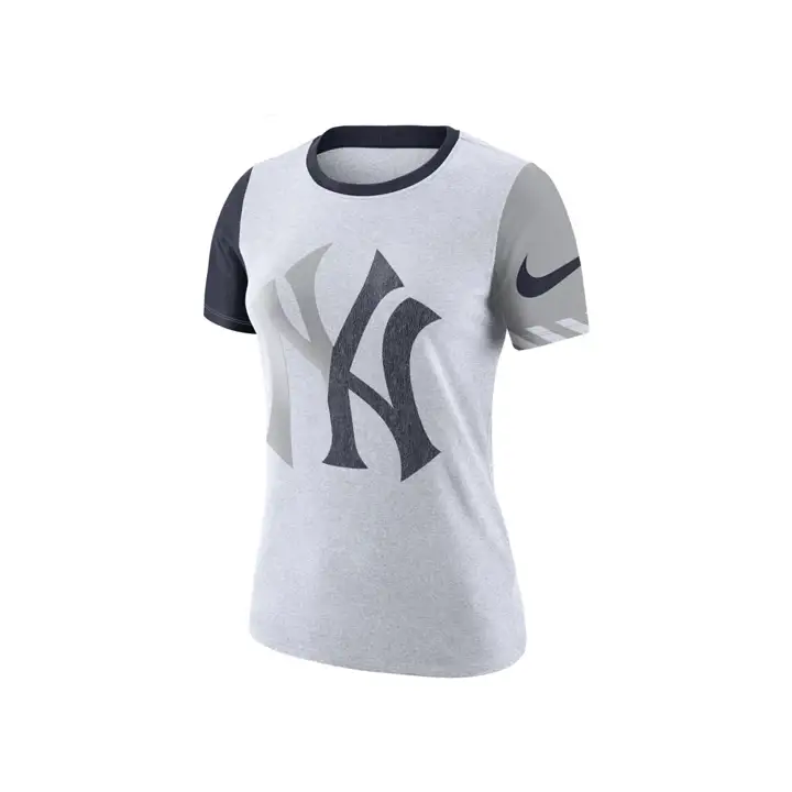 T-shirt à col rond et logo en tissu flammé MLB New York Yankees pour femme 19 BLANC/GRIS