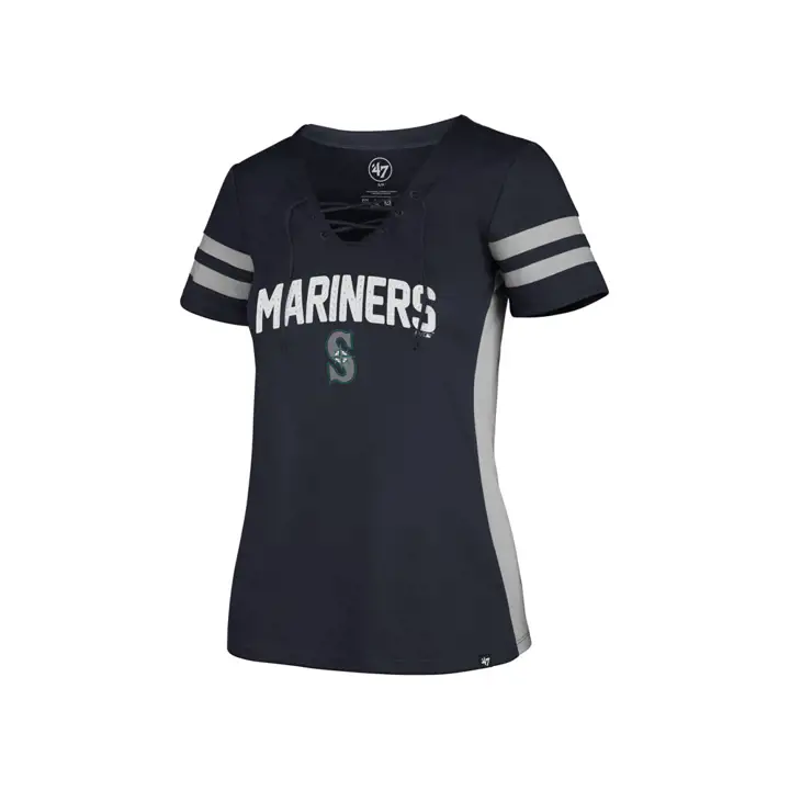 T-shirt Seattle Mariners MLB Col en V pour femme Turnover 19 NAV
