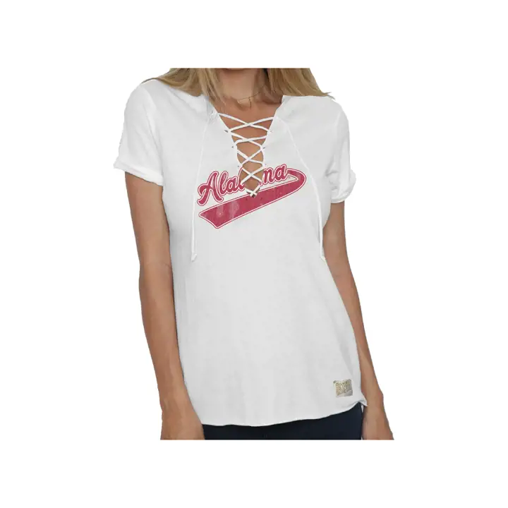 T-shirt Femme Col V à Lacets NCAA Alabama blanc