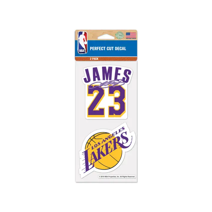 Lot de 2 décalcomanies découpées des Lakers de Los Angeles 4x8 Lebron James BLANC