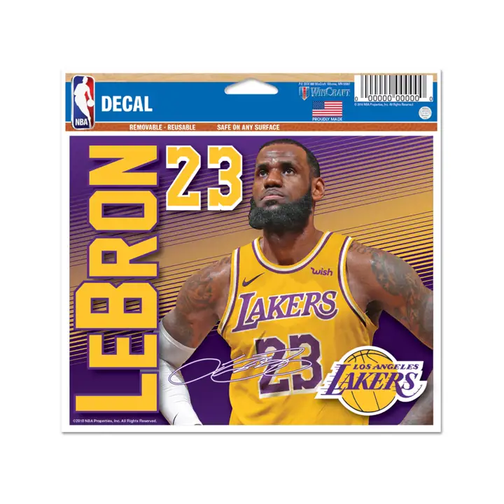 Autocollant ultra Lakers de Los Angeles 5x6 Lebron James pur/gl
