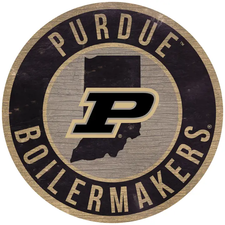 Panneau mural rond de 30 cm avec logo des Boilermakers de Purdue et la silhouette de l'État