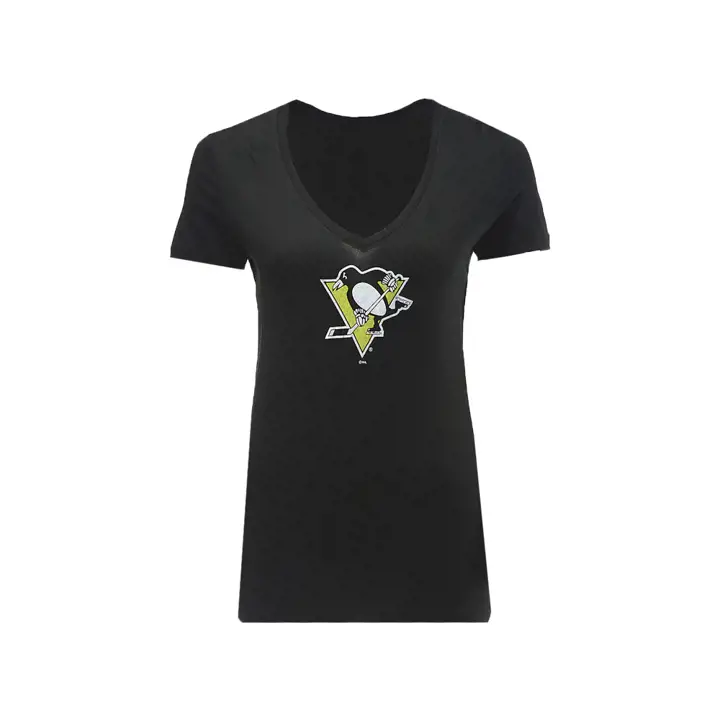 Pittsburgh Penguins NHL Wmns Distressed Logo V-Neck Tee blk