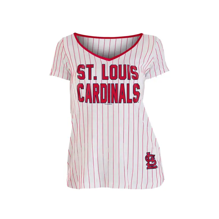 T-shirt à col en V rayé pour femme STL CARDS MLB 19 BLANC/rouge