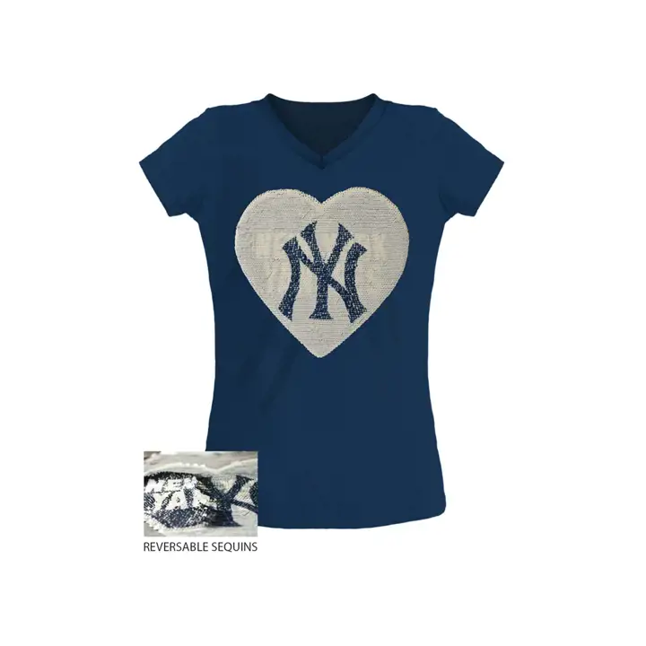 T-shirt à paillettes réversibles MLB New York Yankees pour jeune fille 19 NAV