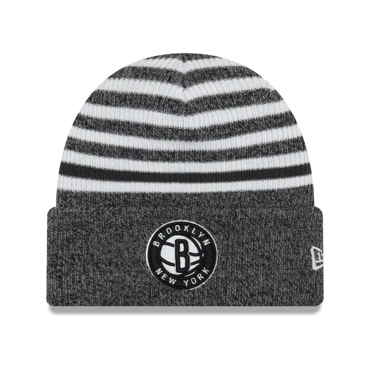 BROOKLYN NETS NBA Bonnet en tricot à revers rayé noir/blanc
