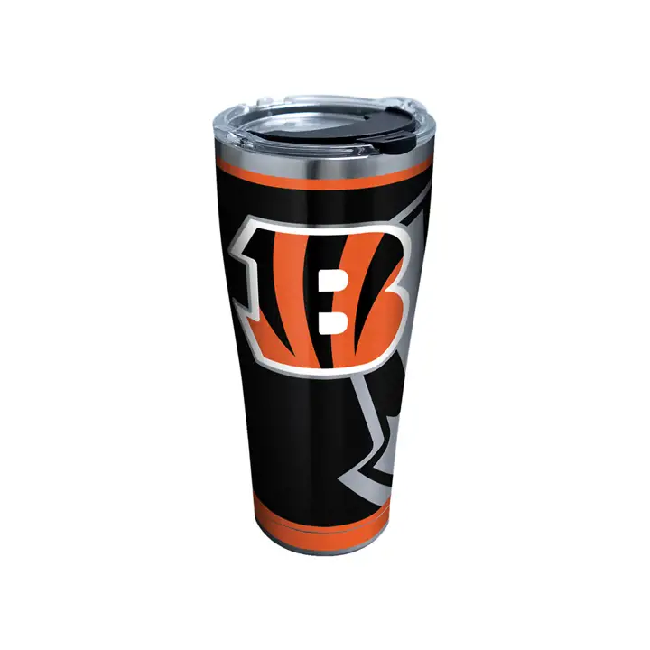 Cincinnati Bengals Gobelet isotherme NFL Rush en acier inoxydable de 30 oz, argent/noir
