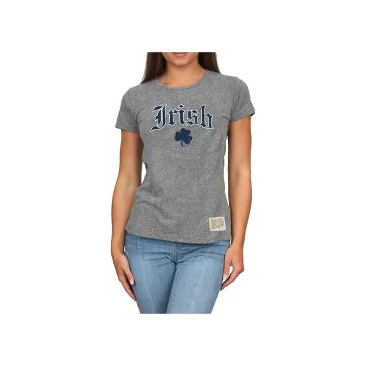 T-shirt en jersey chiné vintage Notre Dame NCAA pour femme, gris chiné