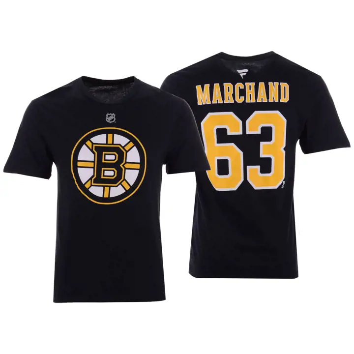 T-shirt authentique Brad Marchand des Bruins de Boston (LNH) avec nom et numéro