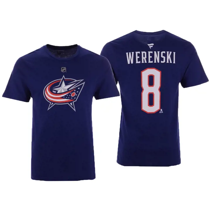 T-Shirt authentique à nom et numéro des Blue Jackets de la LNH ZACHARY WERENSKI