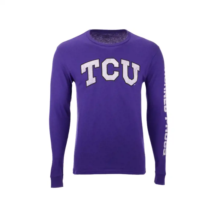 T-shirt à manches longues de taille moyenne avec slogan des Horned Frogs de la NCAA de l'université chrétienne du Texas