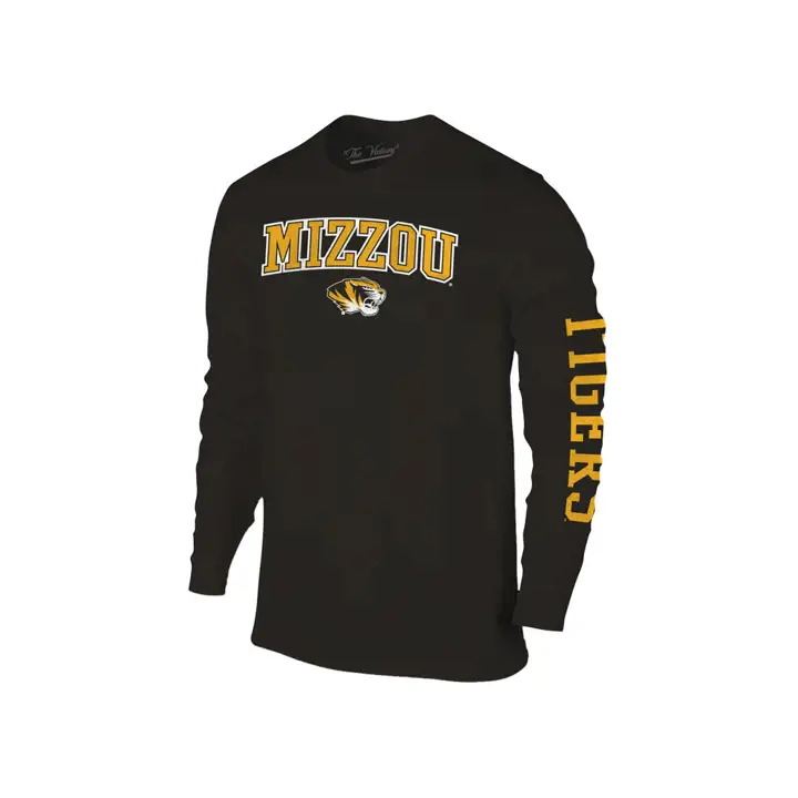 T-shirt à manches longues noir avec slogan moyen NCAA des Tigers du Missouri