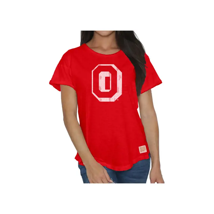 T-shirt pour femme à manches retroussées NCAA Ohio State Buckeyes 18  R